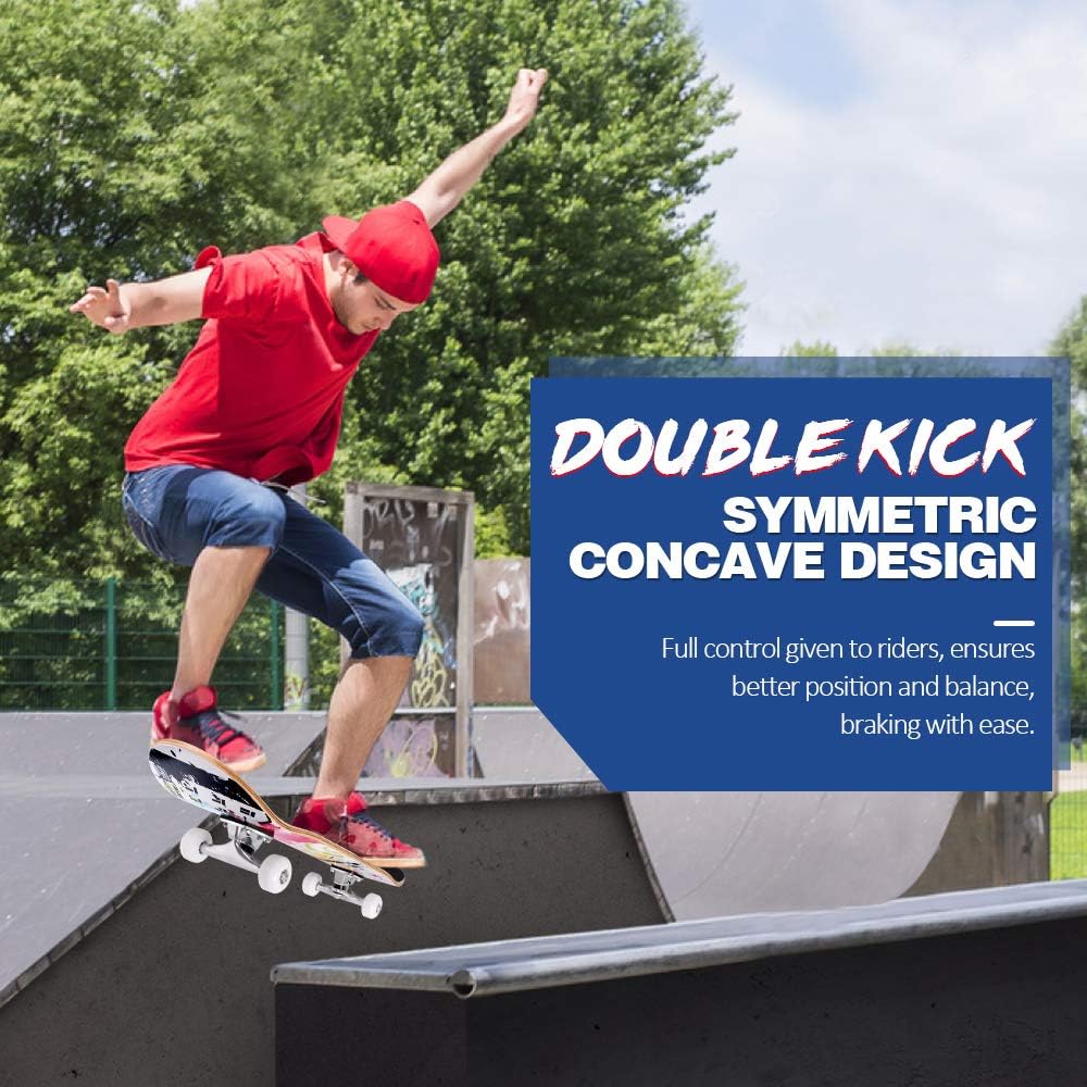 Patineta completa para principiantes, 31"x8", 7 capas, doble patada