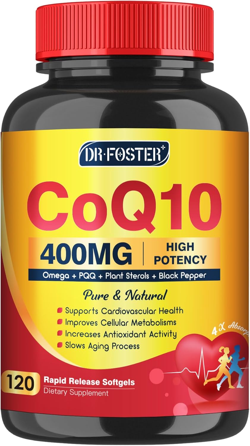 CoQ10 400mg SoftGels, Coenzyme Q10, PQQ, Omega 3, Vit E, 120 serv