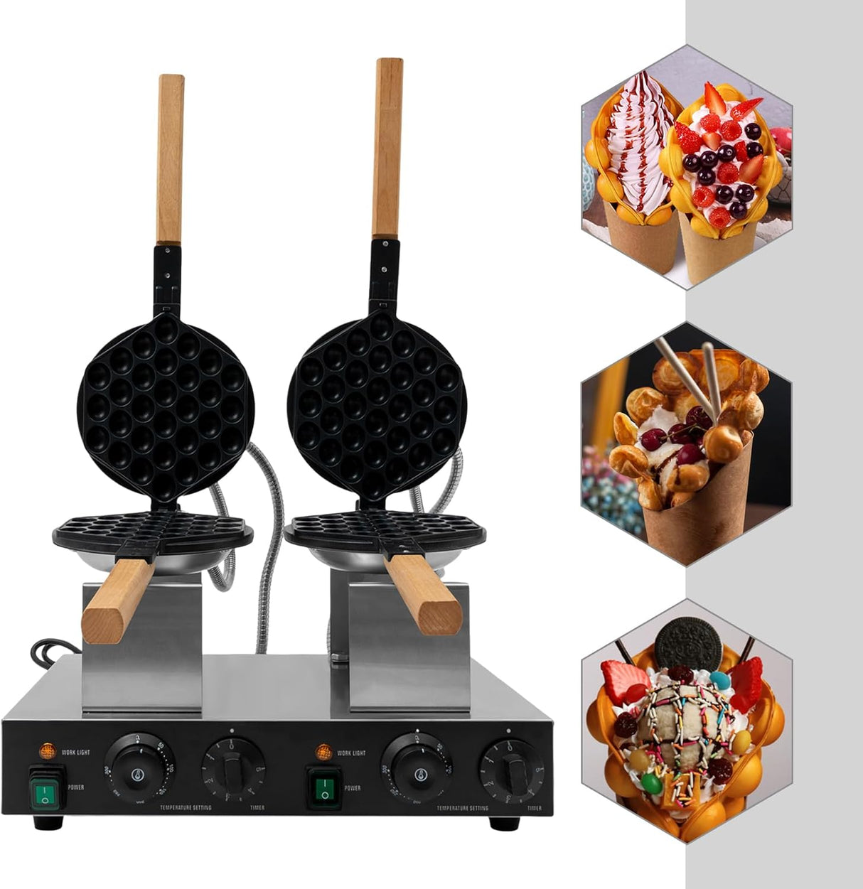 Máquina de Waffles Doble, Comercial, Antiadherente, 180°