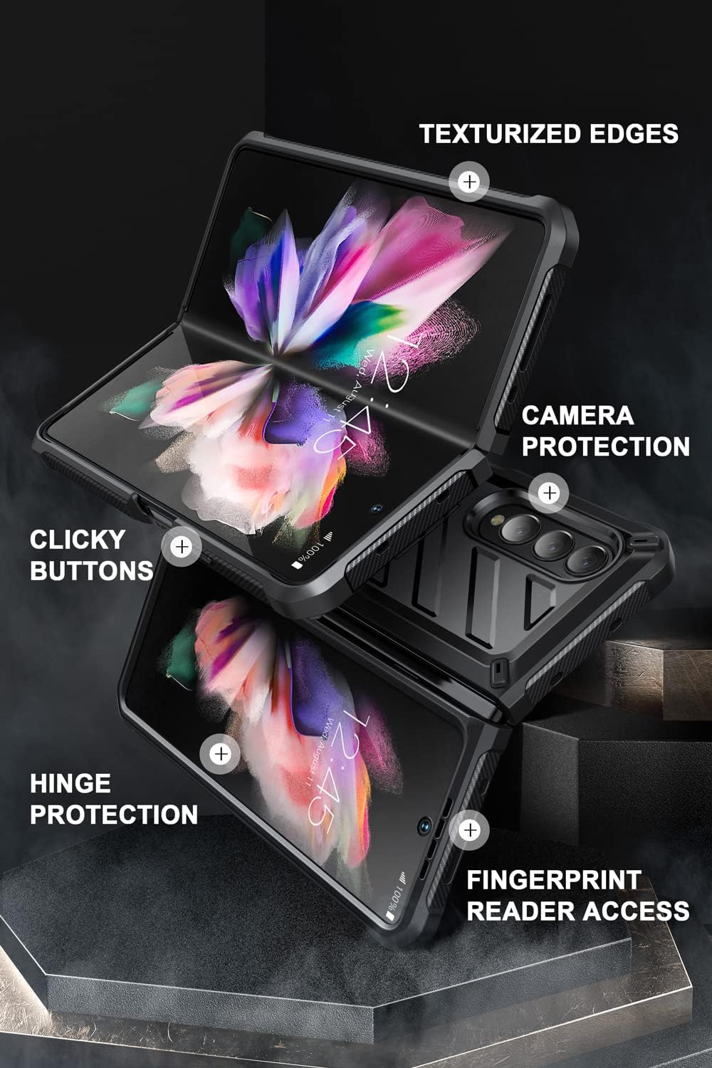 SUPCASE Unicorn Beetle - Funda protectora para Galaxy Z Fold 3 5G (2021), resistente clip para cinturón a prueba de golpes, con protector de pantalla integrado y soporte (negro)