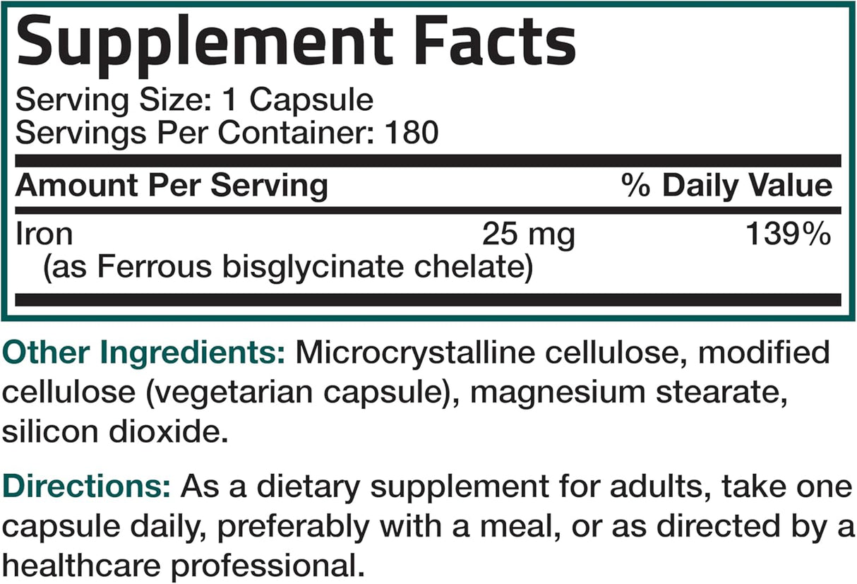 Suplemento Bisglicinato de hierro 25 mg apoya la energía