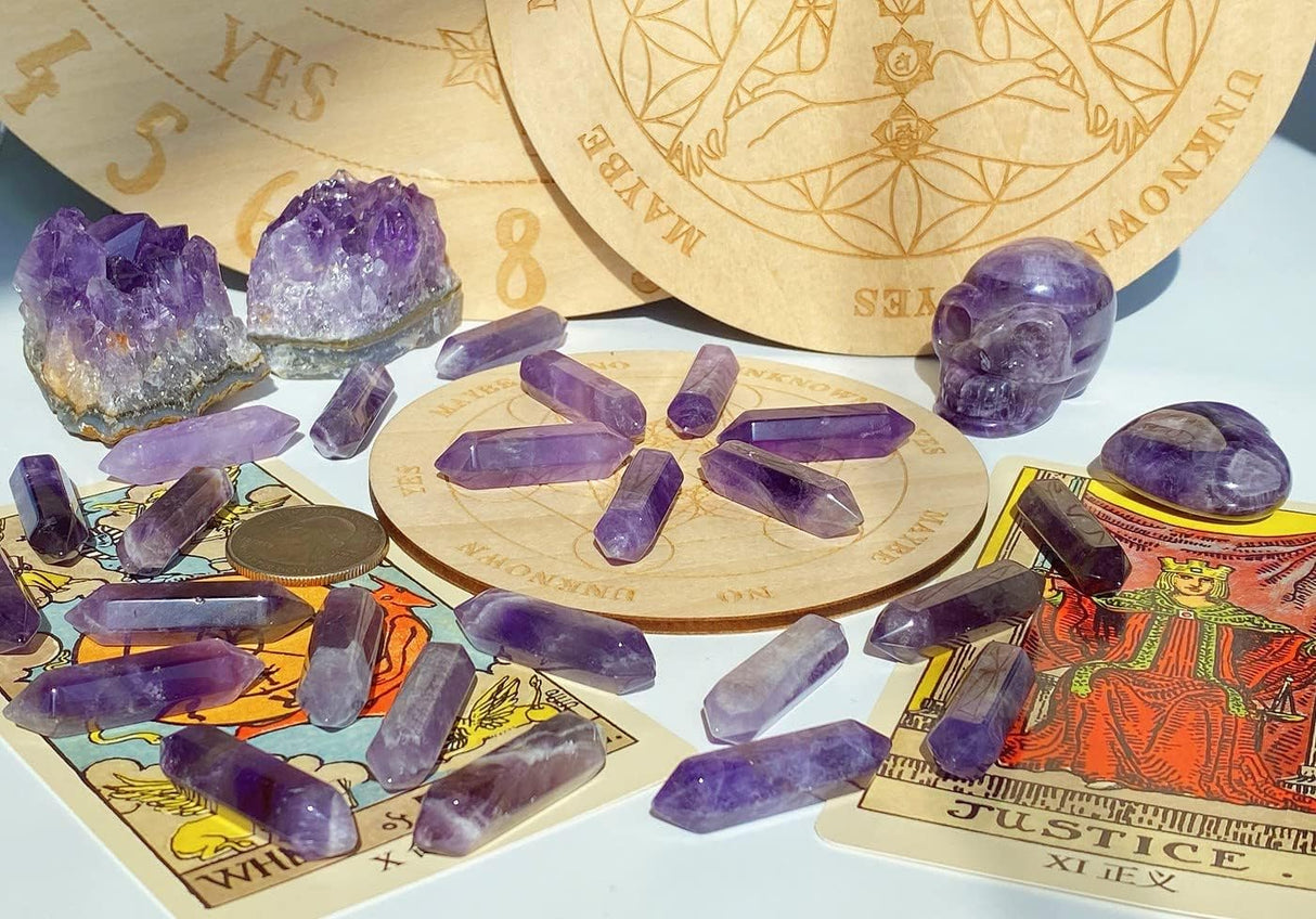 Juego de 10 varitas de cristal de amatista, piedras curativas