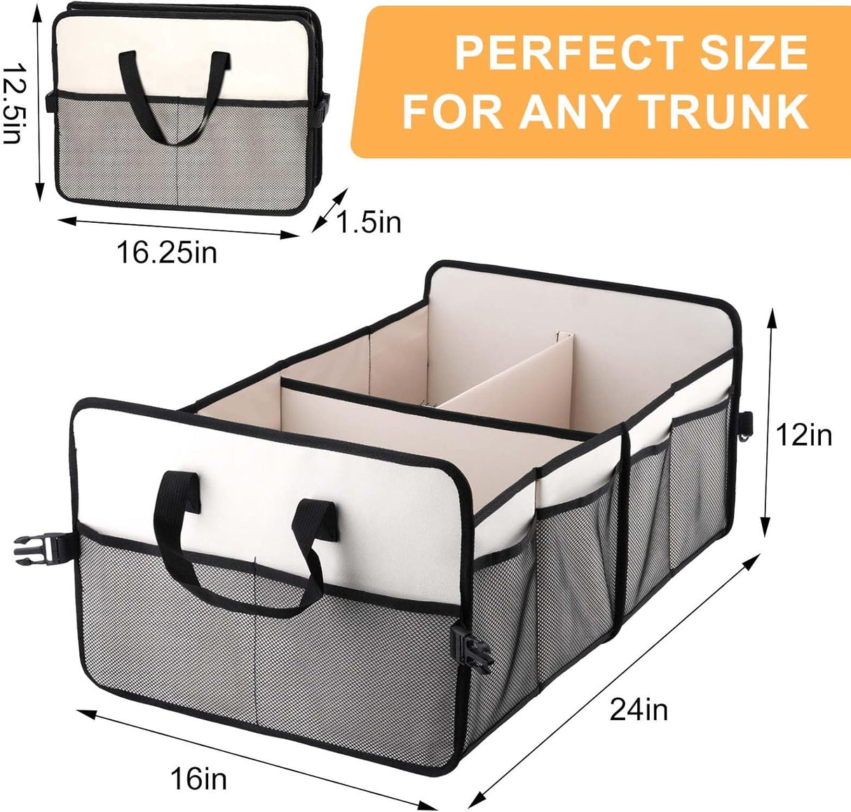 Organizador de Maletero Plegable, Multi-Bolsillos para Sedan