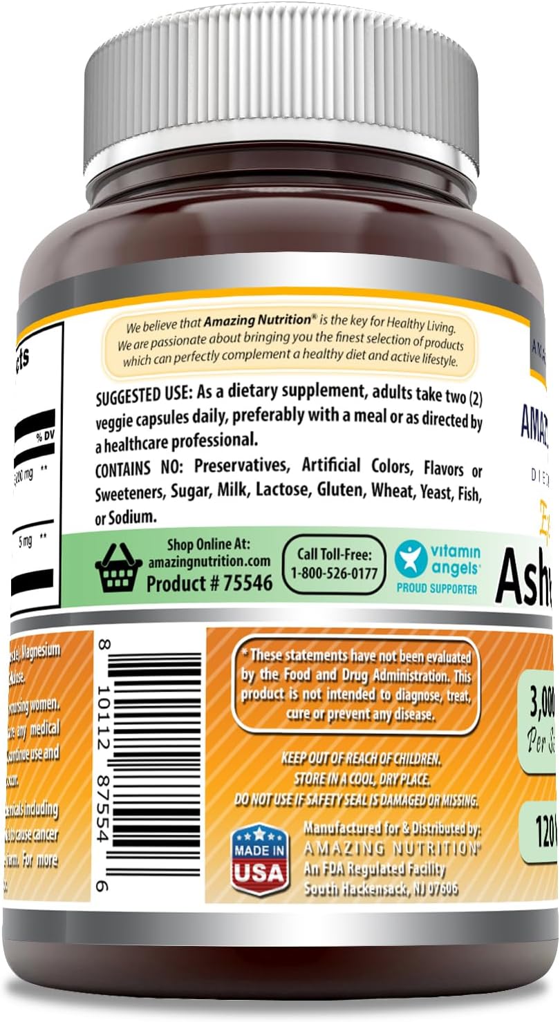 Suplemento de Ashwagandha Amazing Formulas 3000 mg 120 cápsulas