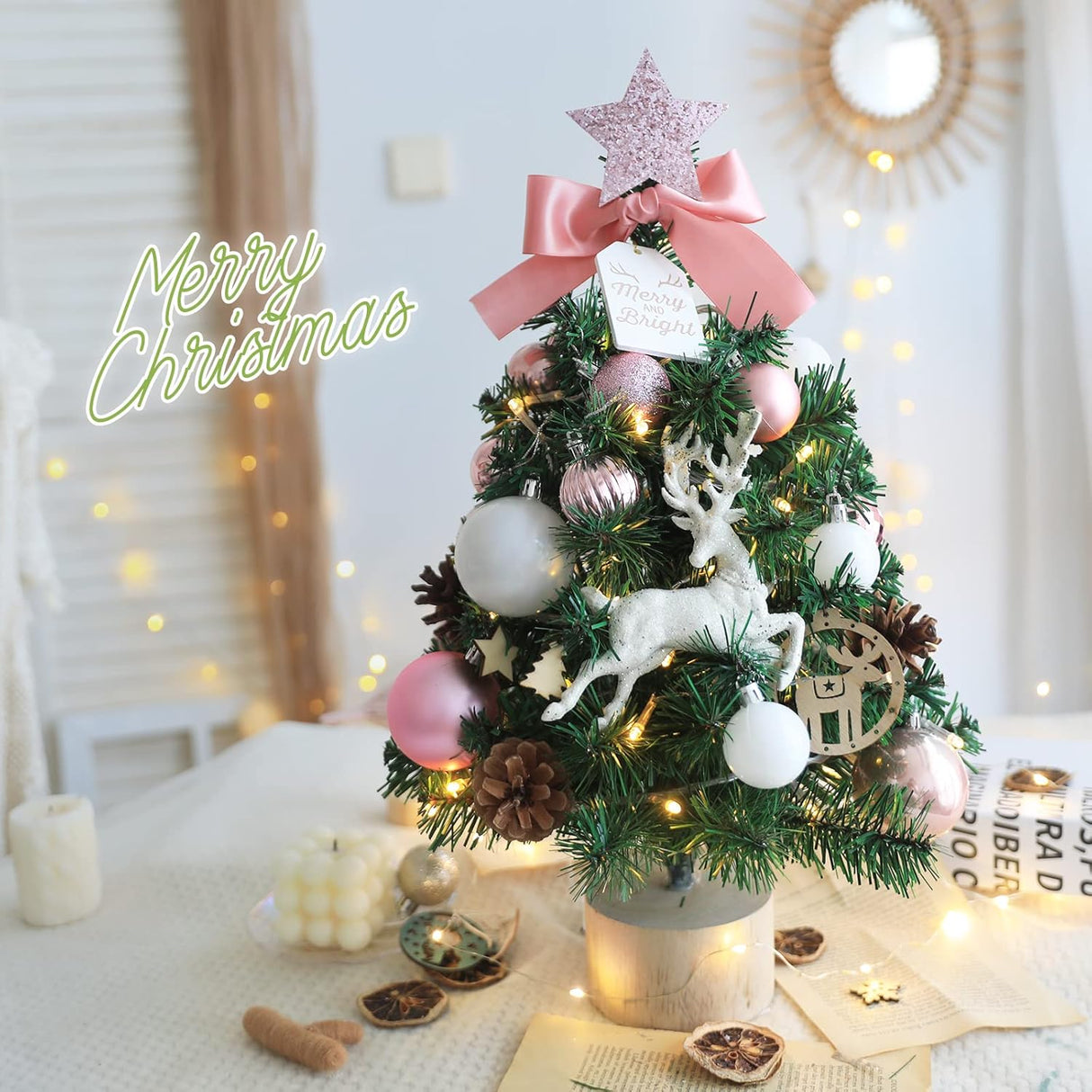 Árbol de Navidad Mini 18 ANMINY con Luces LED y Adornos