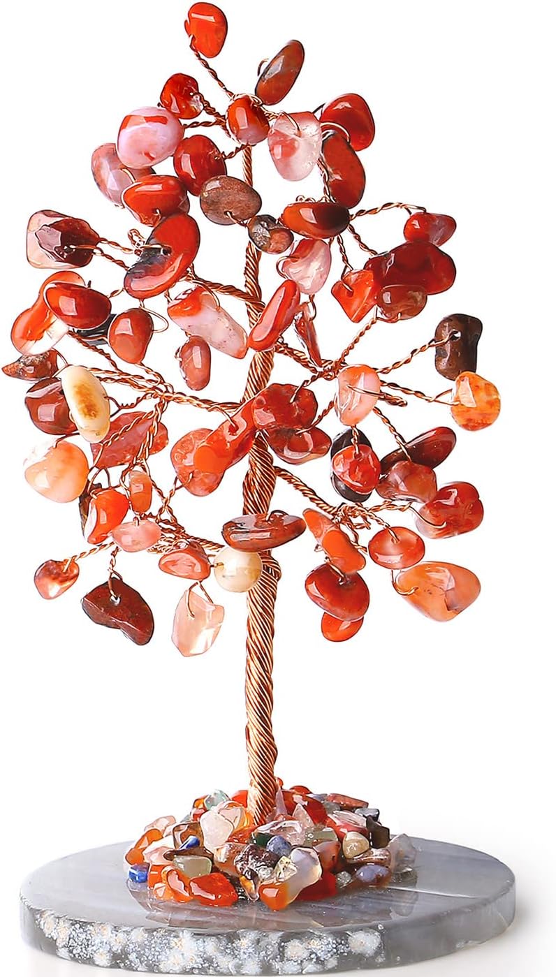 Árbol de cristal de ágata cornalina roja, cristales