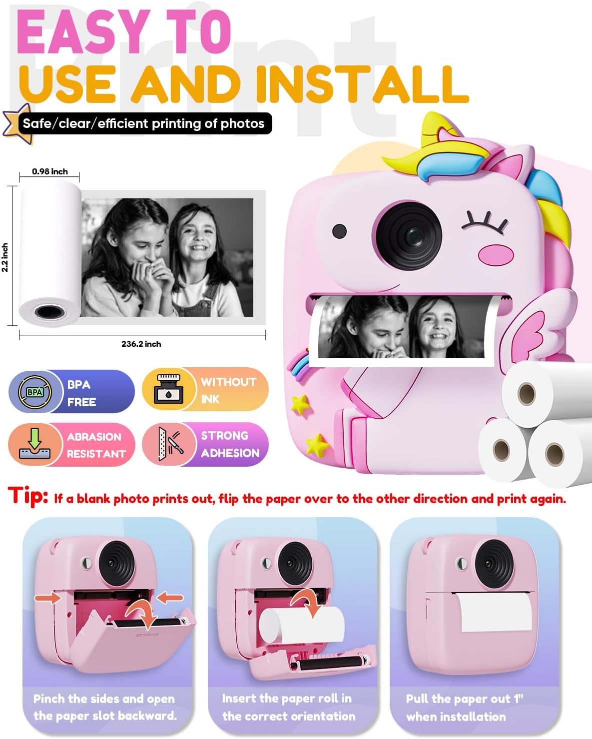 Cámara instantánea para niños, 1080P, con cubierta de silicona