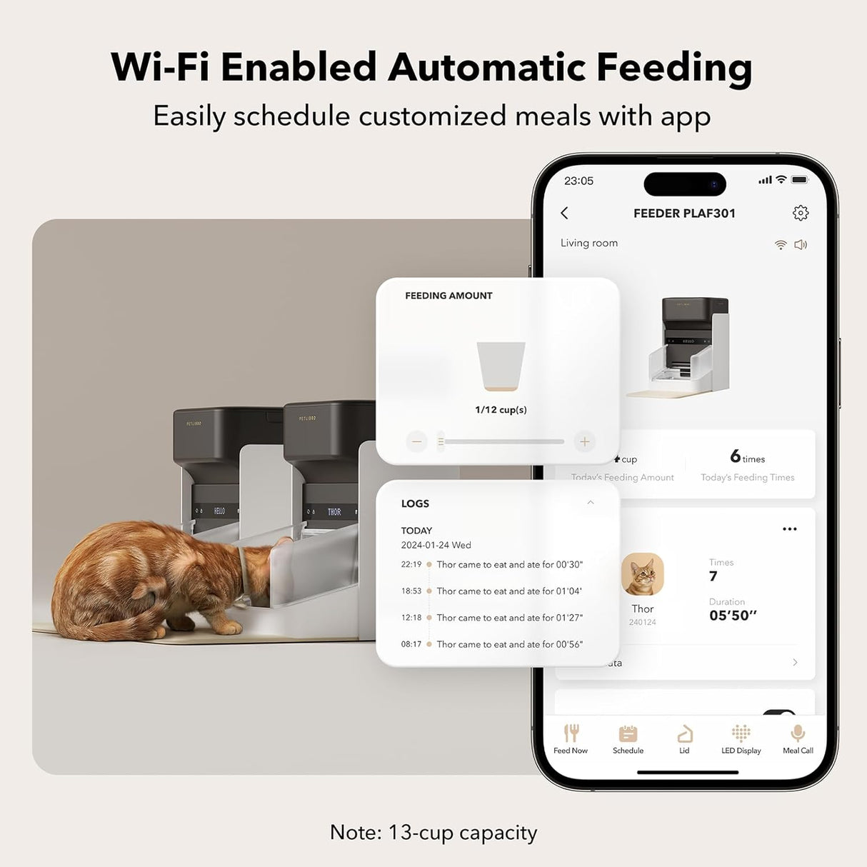 Alimentador automático del gato del RFID PLAF301 PETLIBRO