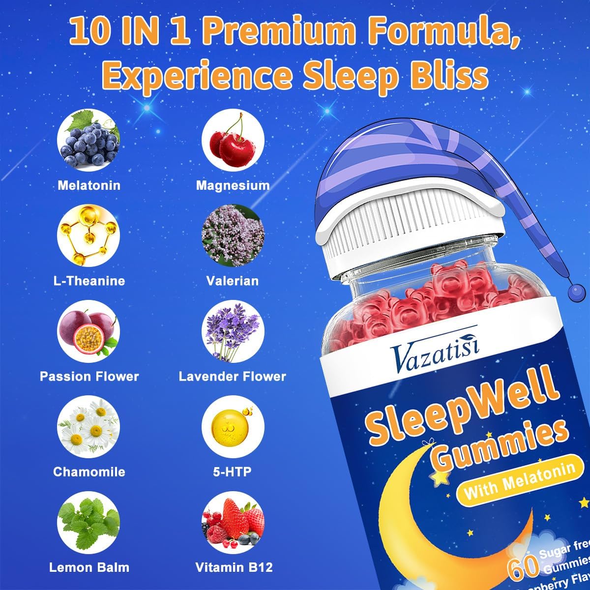 Gomitas para dormir para adultos y niños 15 mg con magnesio