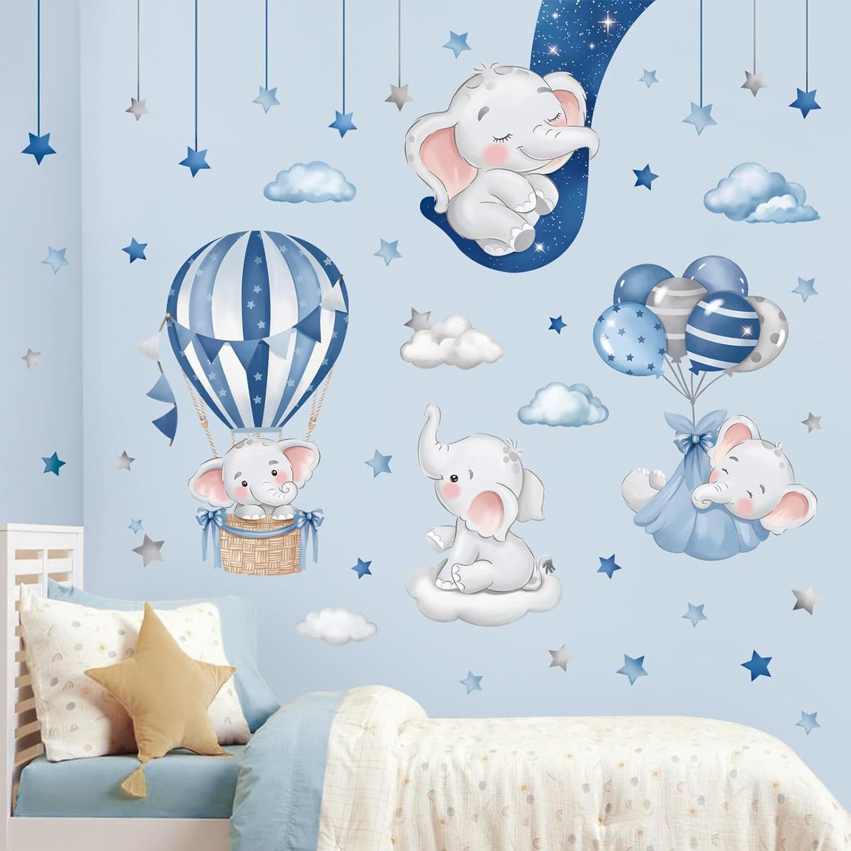 Vinilos de Elefante Dormilón Decalmile con Globos y Estrellas