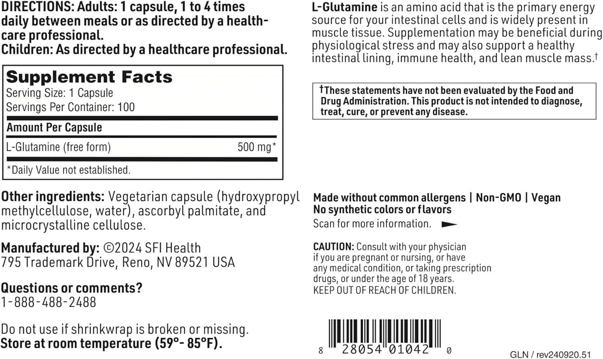 Klaire Labs L Glutamina Cápsulas 500mg - Sin Gluten 100