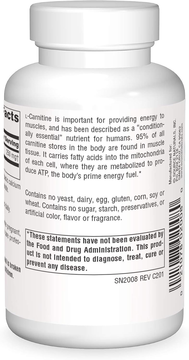 L-Carnitina 60 Cápsulas Source Naturals, Inc. Suplemento Dietético