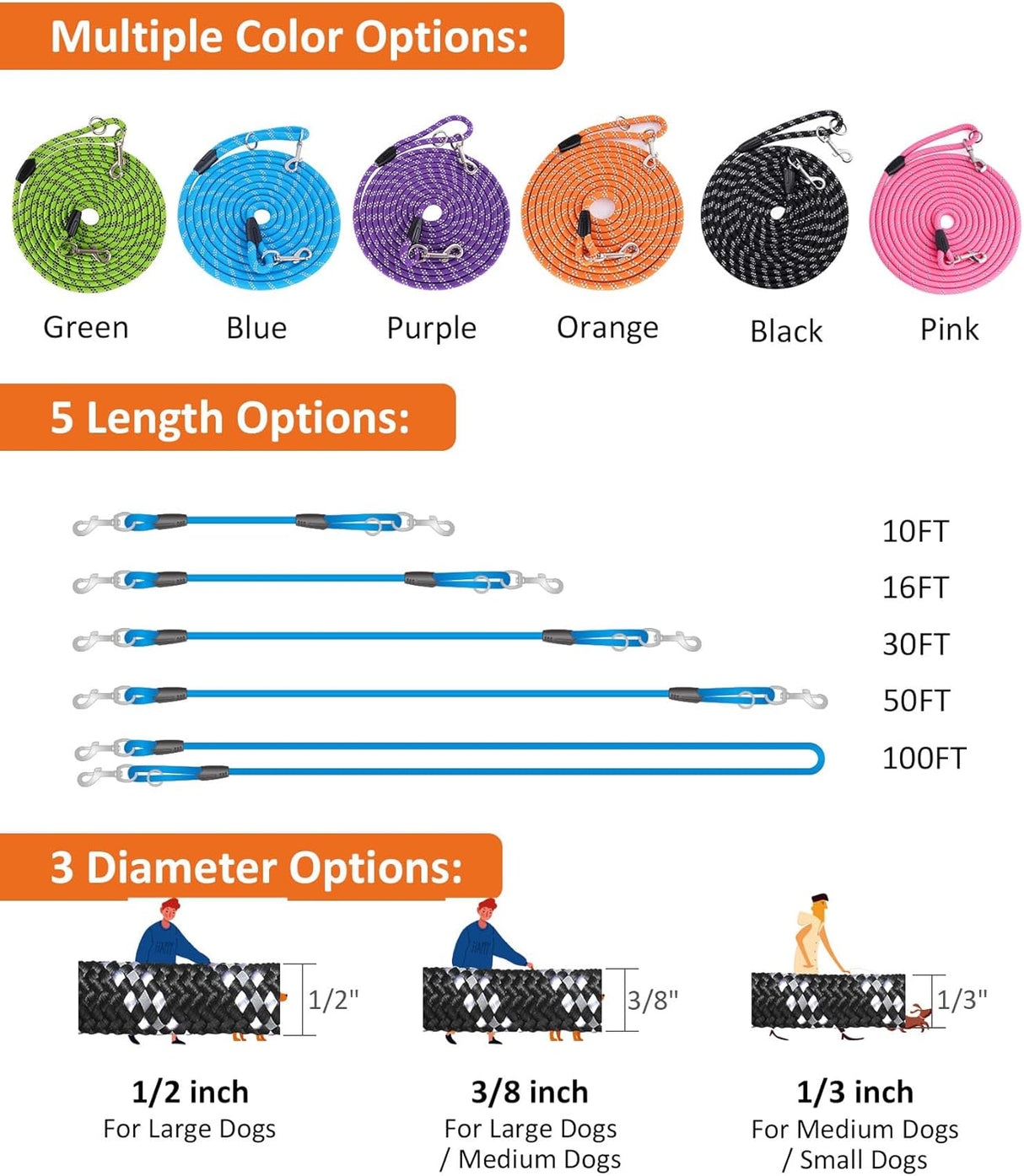 Correa Reflectante para Perros de 16FT a 100FT