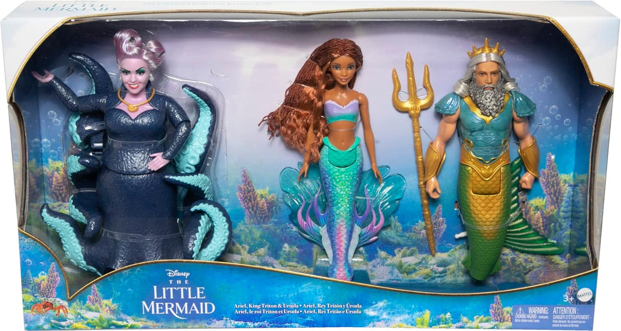 Muñecas de moda Disney Mattel, Set 3: Ariel, Tritón, Ursula