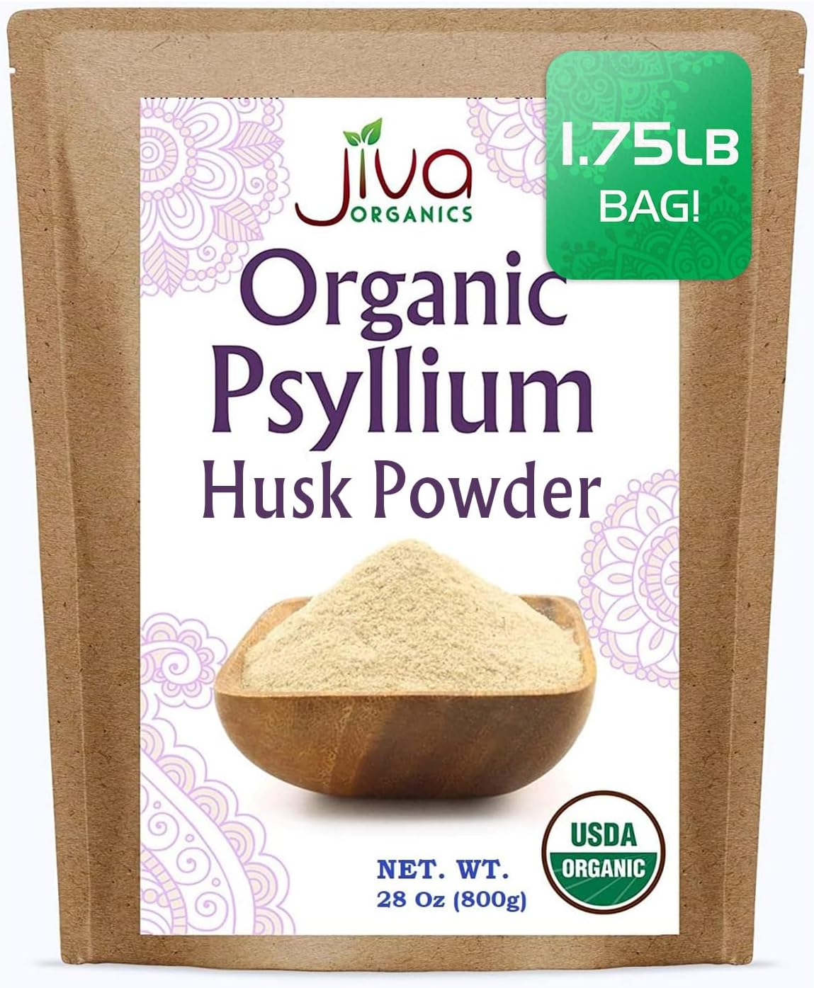 Psyllium Husk Powder 1.75 LB Jiva Organics, Sin Sabor, Keto