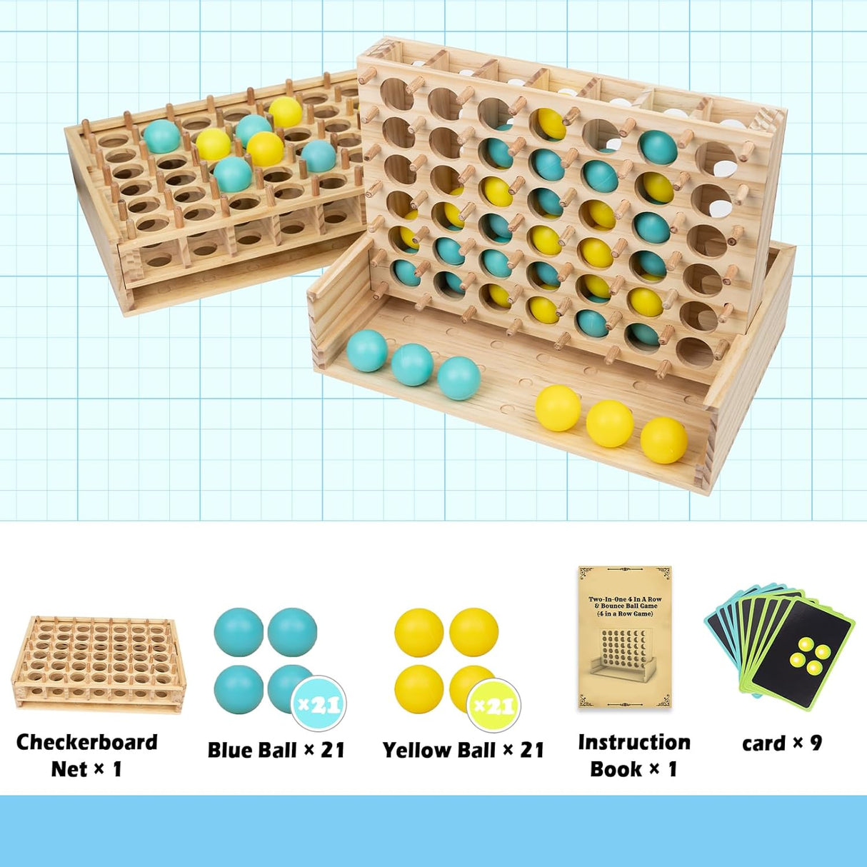 Juego de Madera 4 en Raya y Pelotas Rebotantes, Dos en Uno