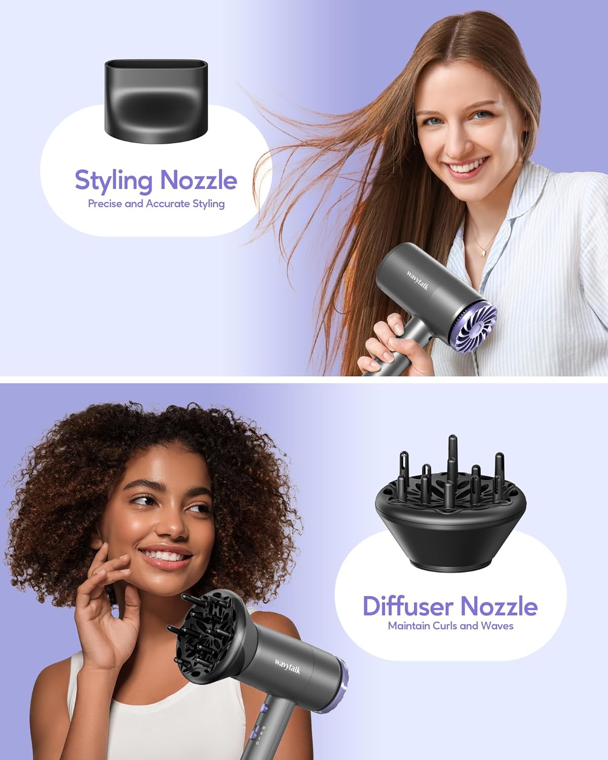 Secador de pelo profesional con difusor 1875W púrpura