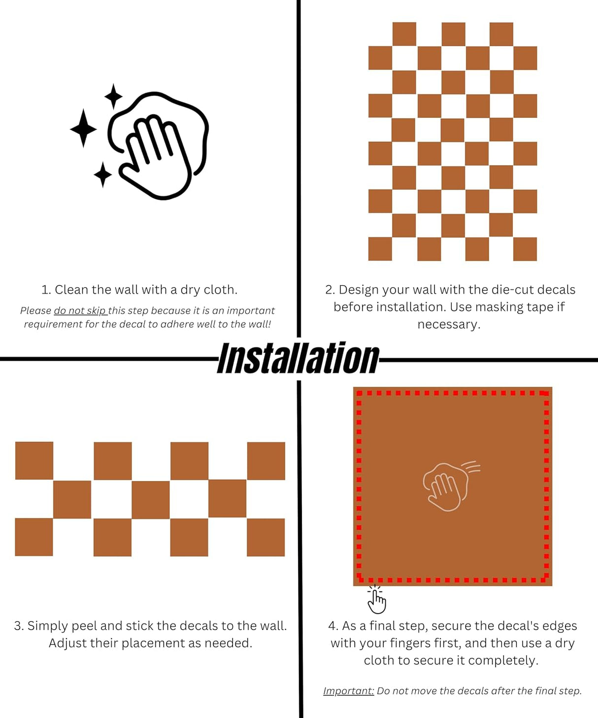 Vinilos Adhesivos MINICK 36 Piezas Grande 8x8 Paredes Decorativas