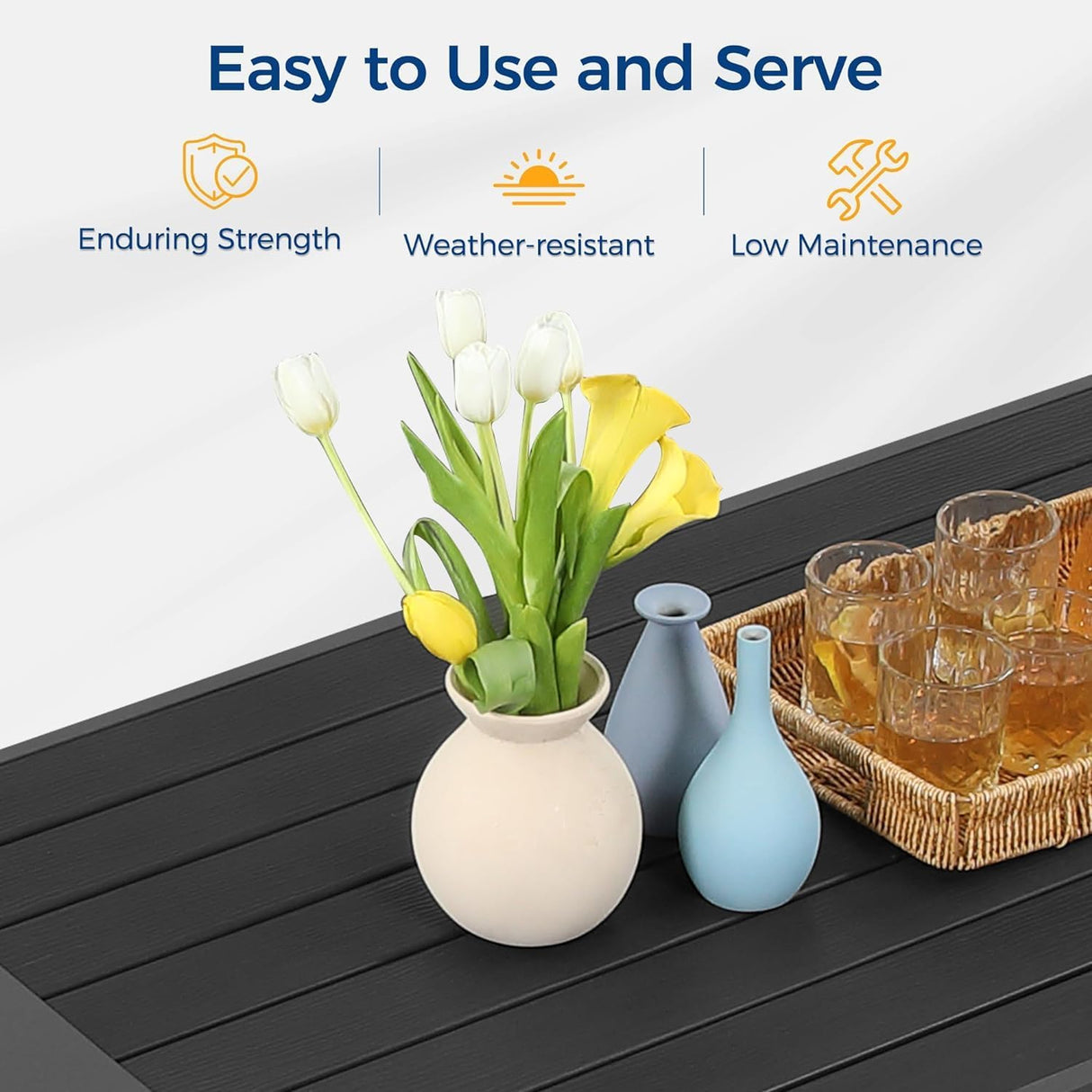 Wisteria Lane Juego de muebles de aluminio para patio, juego de conversación al aire libre, sofá modular de metal con cojín de 5 pulgadas y mesa auxiliar para balcón, patio trasero, jardín, marco