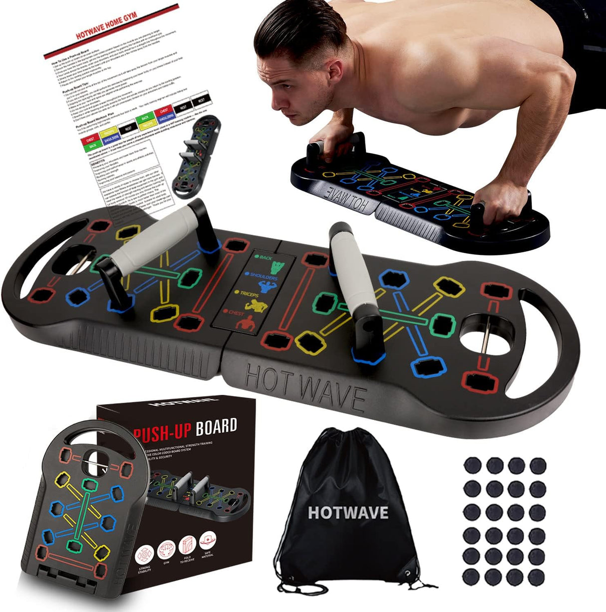 Tablero de Flexiones HOTWAVE, 20 en 1, portátil y plegable