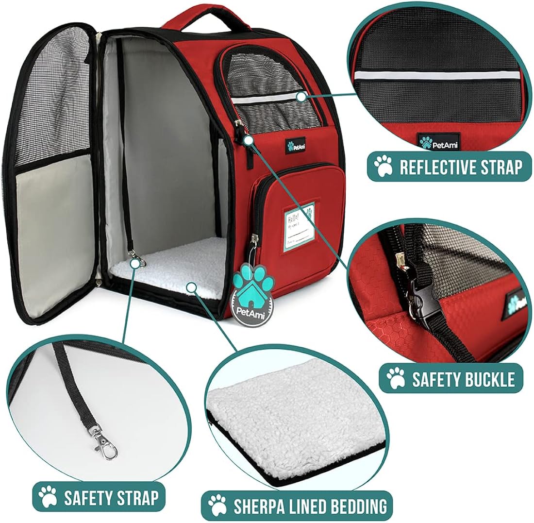 Mochila de lujo para gatos diseño ventilado rojo