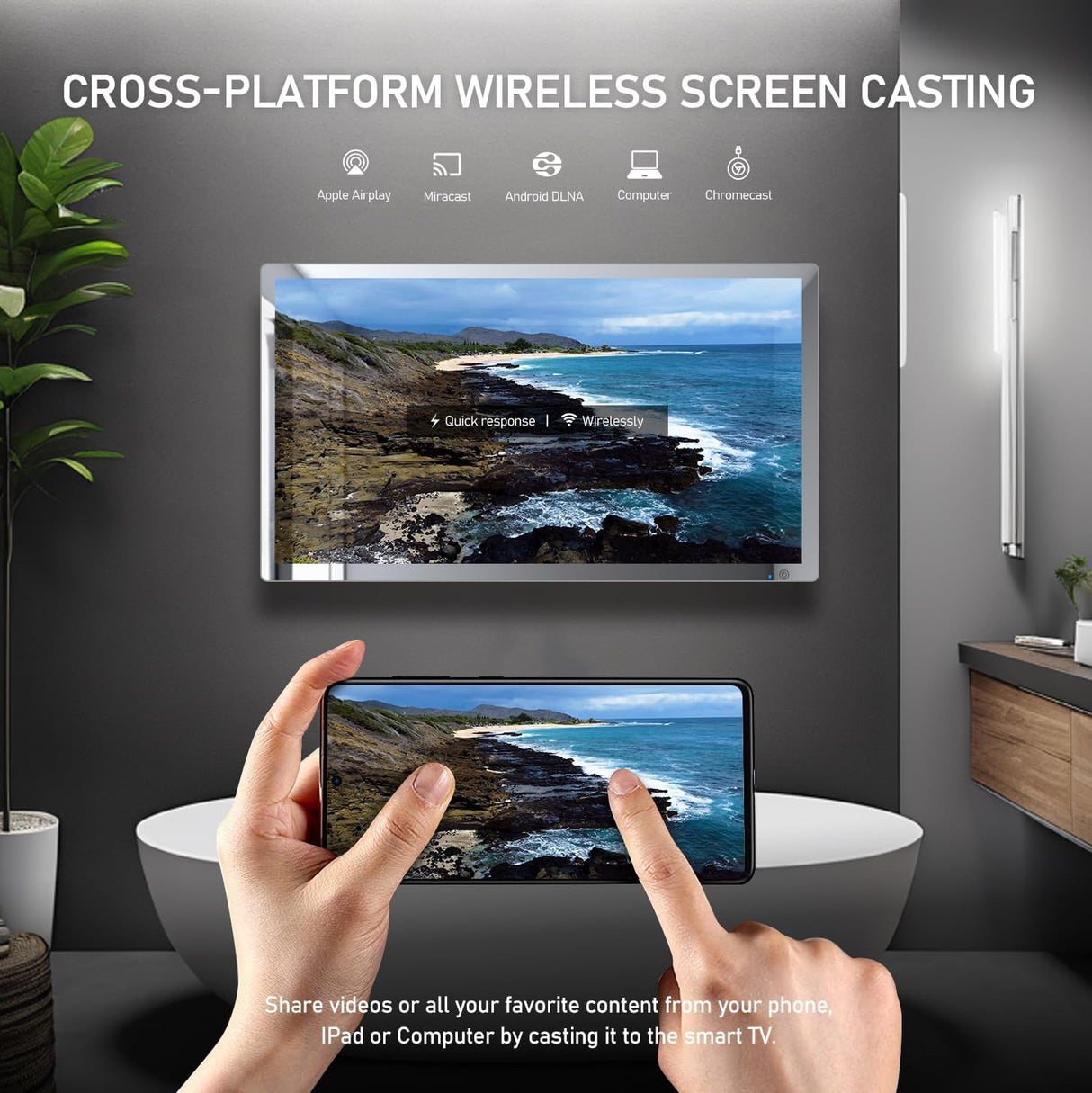 Espejo TV Smart 32 4K Ultra HD, IP66, Control por Voz, Android