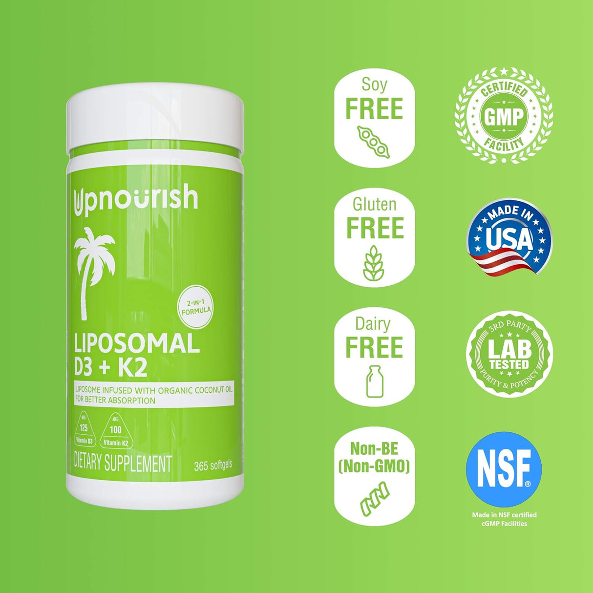 Suplementos Vitamina liposomal D y K Sin OMG sin gluten 365