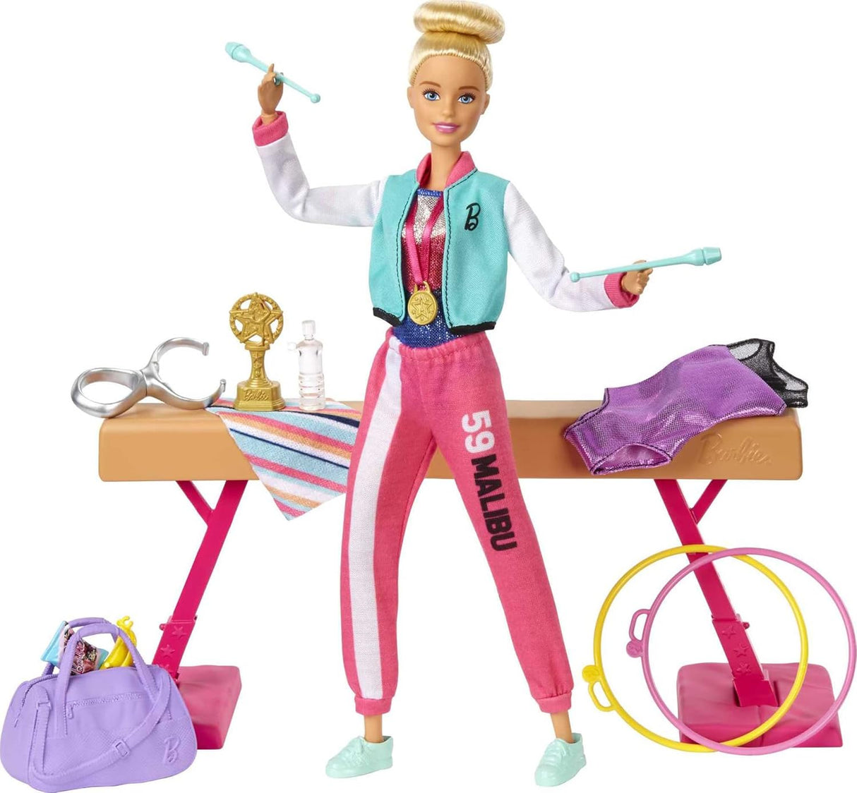 Barbie Carreras Juguete Set con Gimnasia y Accesorios
