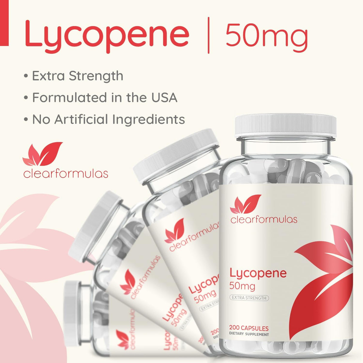 Licopeno 50mg, 200 cápsulas vegetarianas, sin OMG/gluten