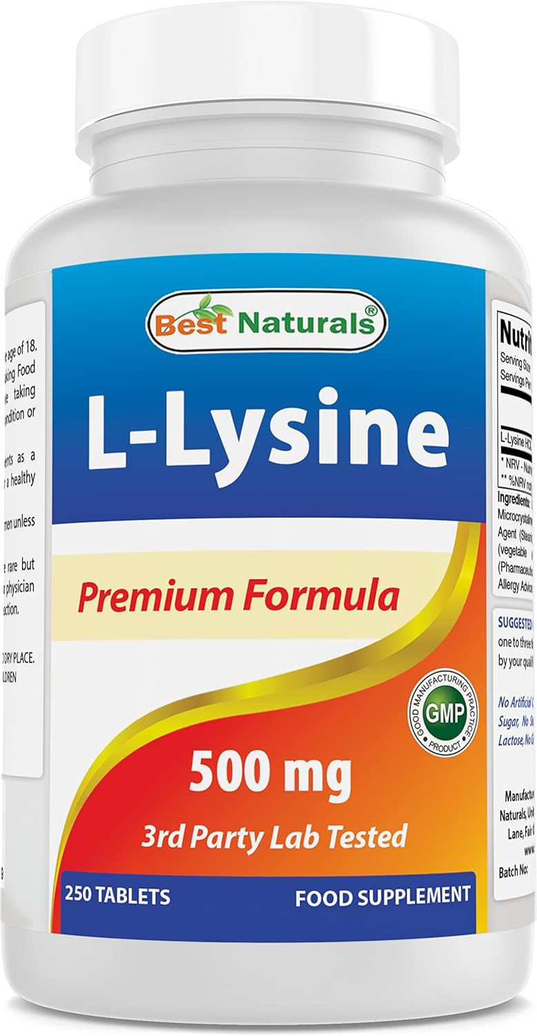 L-Lisina 500 mg 250 Tabletas - Best Naturals, Suplemento Dietético
