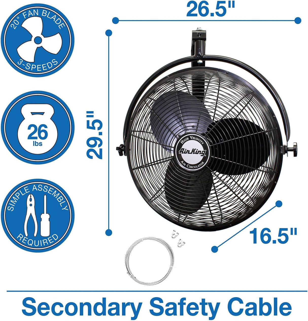 Ventilador de Pared Industrial Air King 9020 20 Pulgadas 1/6 HP