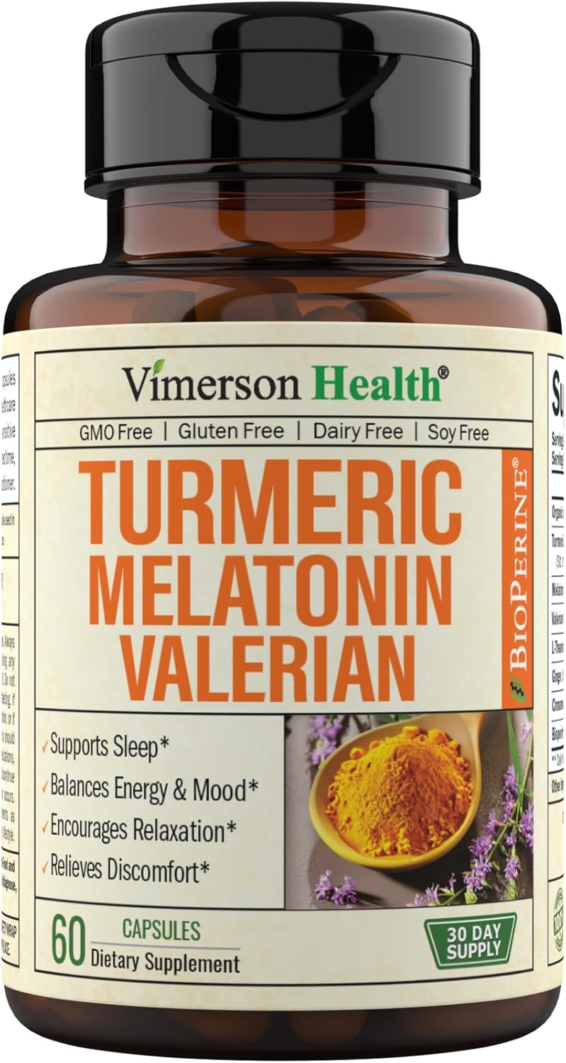 Suplemento Cúrcuma y melatonina raíz de valeriana BioPerine