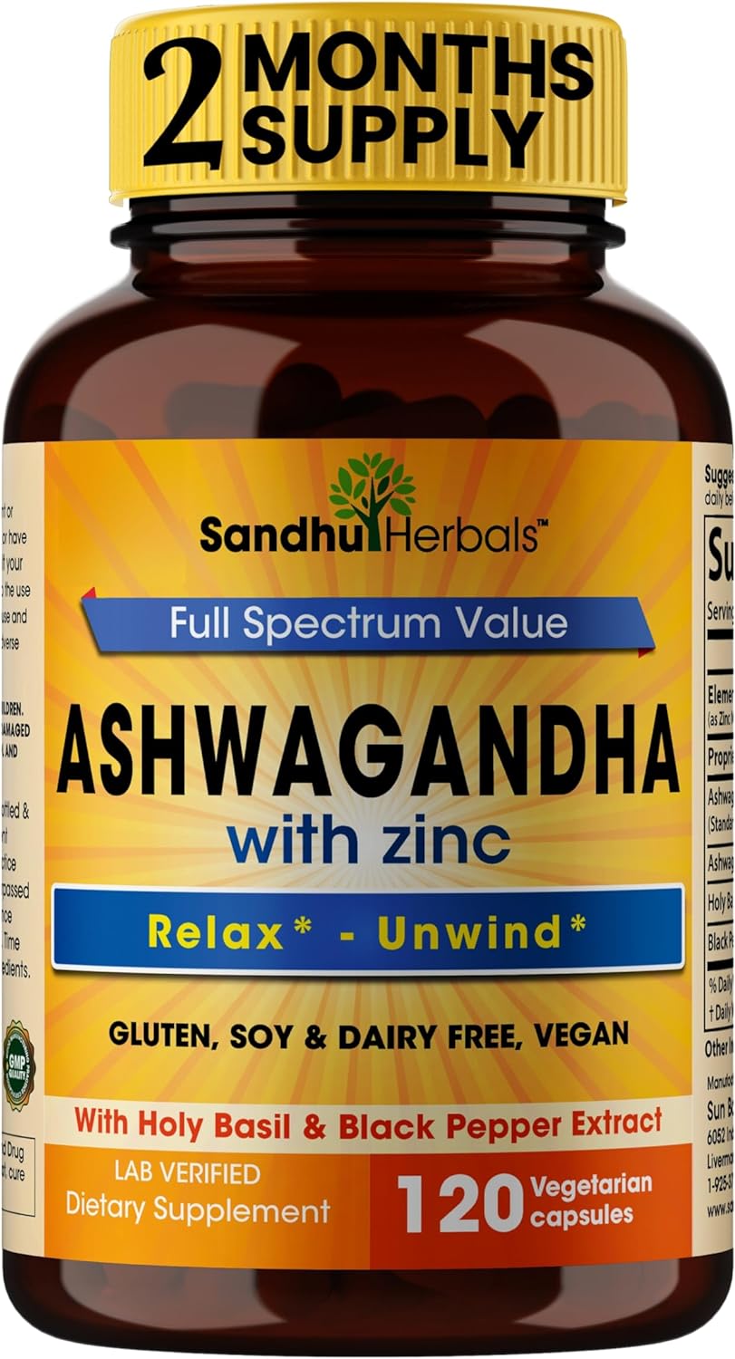 Suplemento de Ashwagandha Sandhu Herbals 120 Cápsulas 8000mg