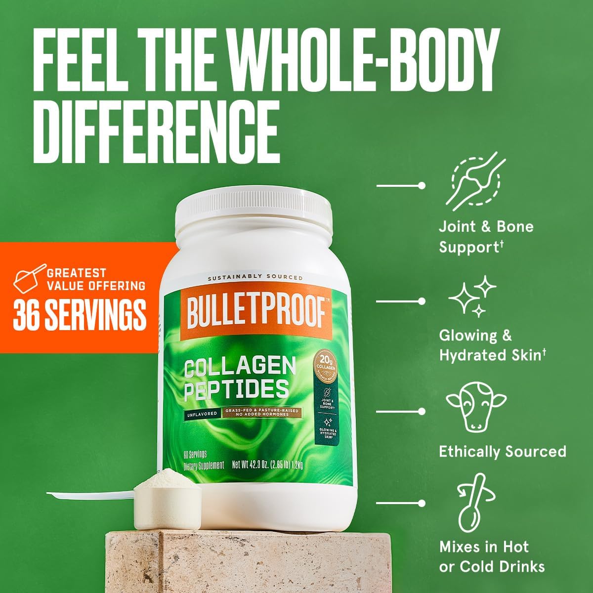 Colágeno Hidrolizado Sin Sabor Bulletproof, 42.3 oz, Pastoreo