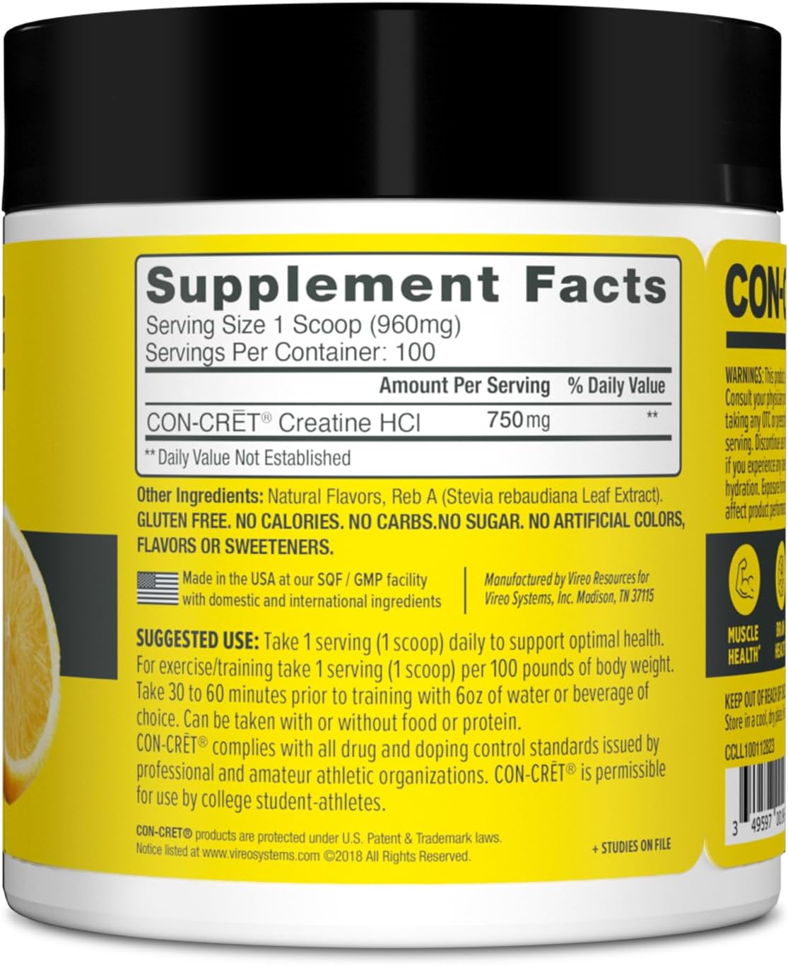 Creatina HCl en polvo, soporte muscular y cognitivo, NSF 100 srv