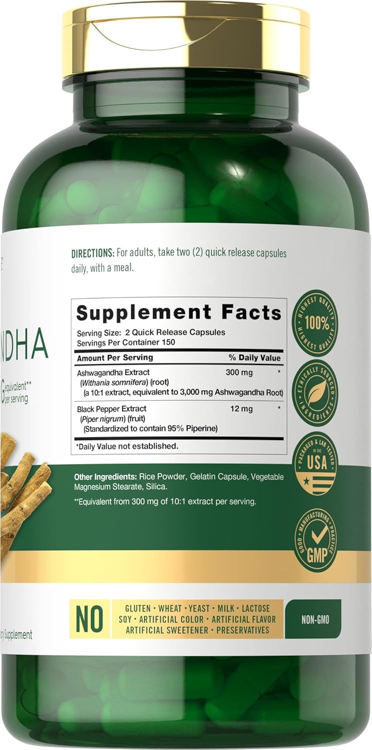 Suplemento de Ashwagandha 3000mg Carlyle, 300 cápsulas, No GMO