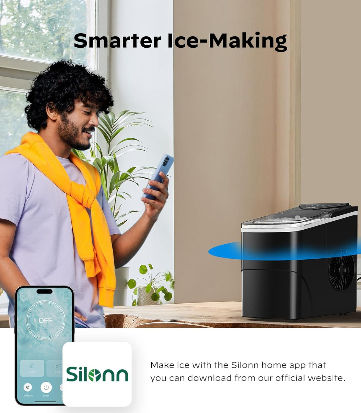 Máquina de Hielo Silonn, Compacta, Wi-Fi, 9 Cubos en 6 Min.