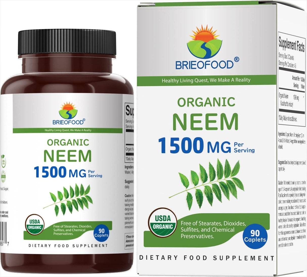 Suplemento Neem orgánico 1500 mg 45 porciones vegetariano