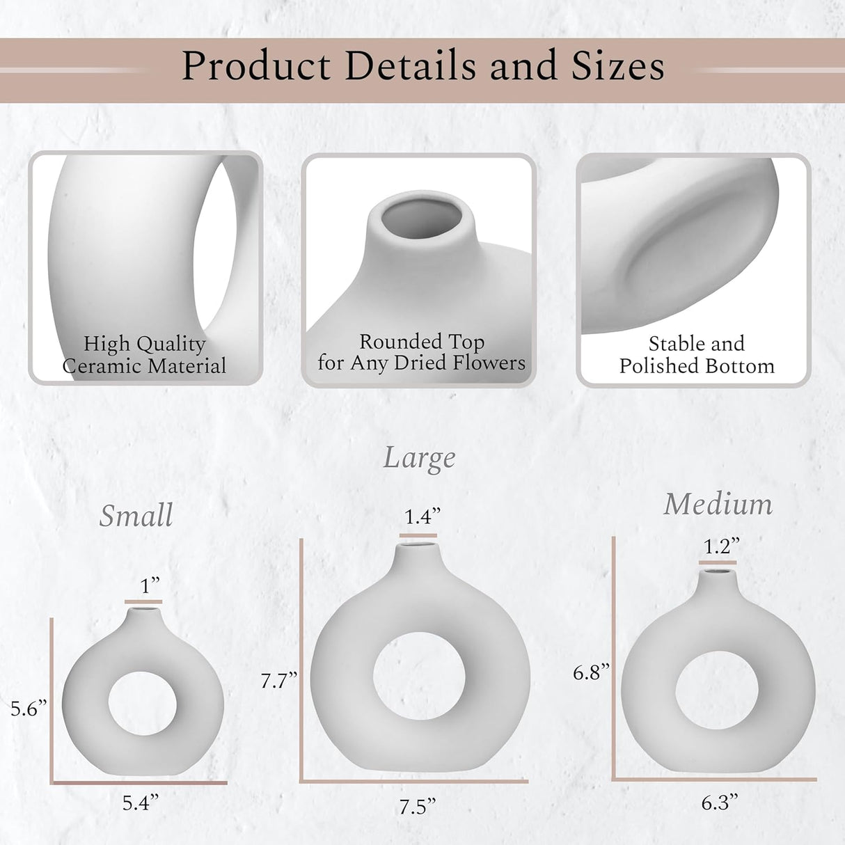 Juego de 3 Jarrones de Cerámica VELOVA con Pampas Secas