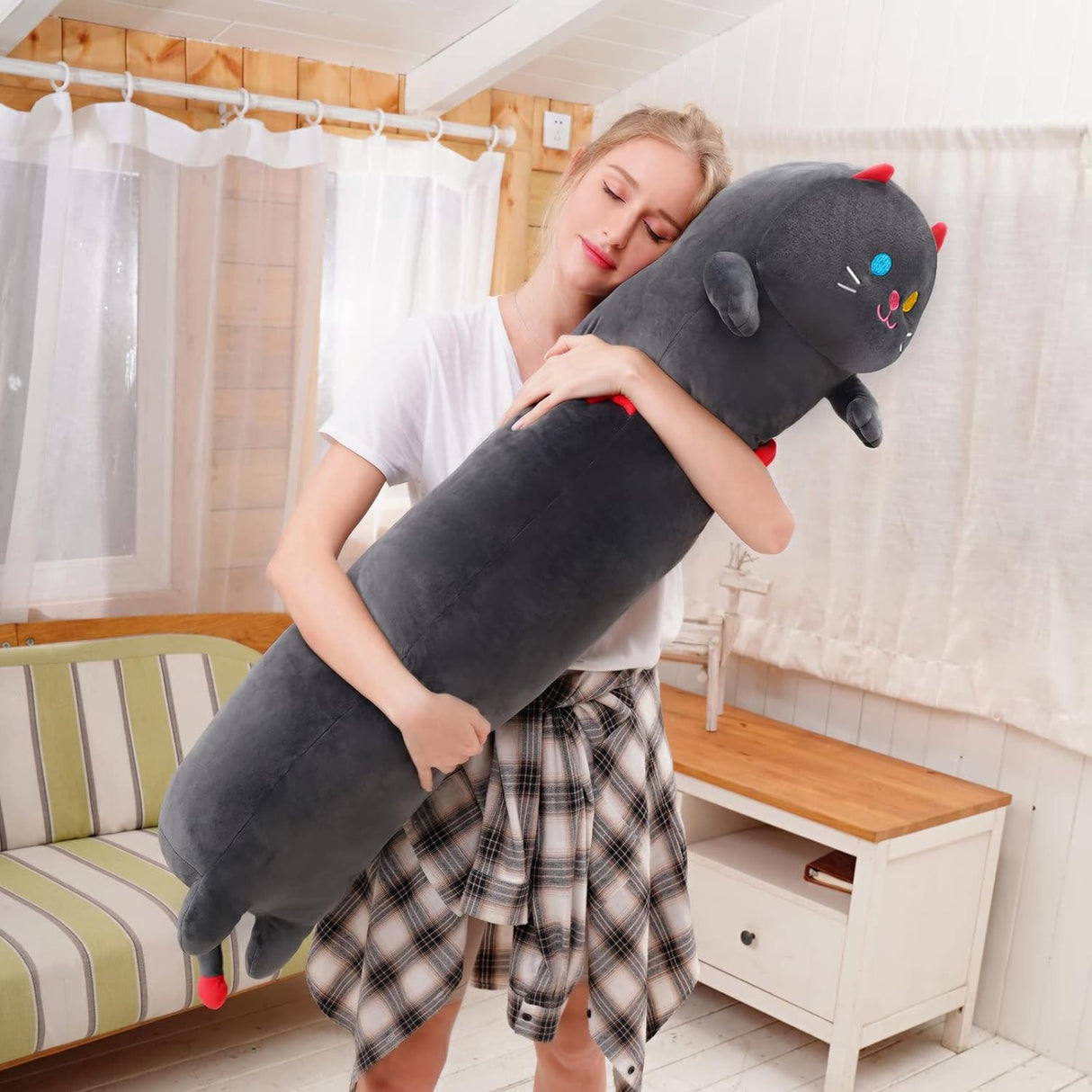 Peluche de gato larga de 20 pulgadas negro
