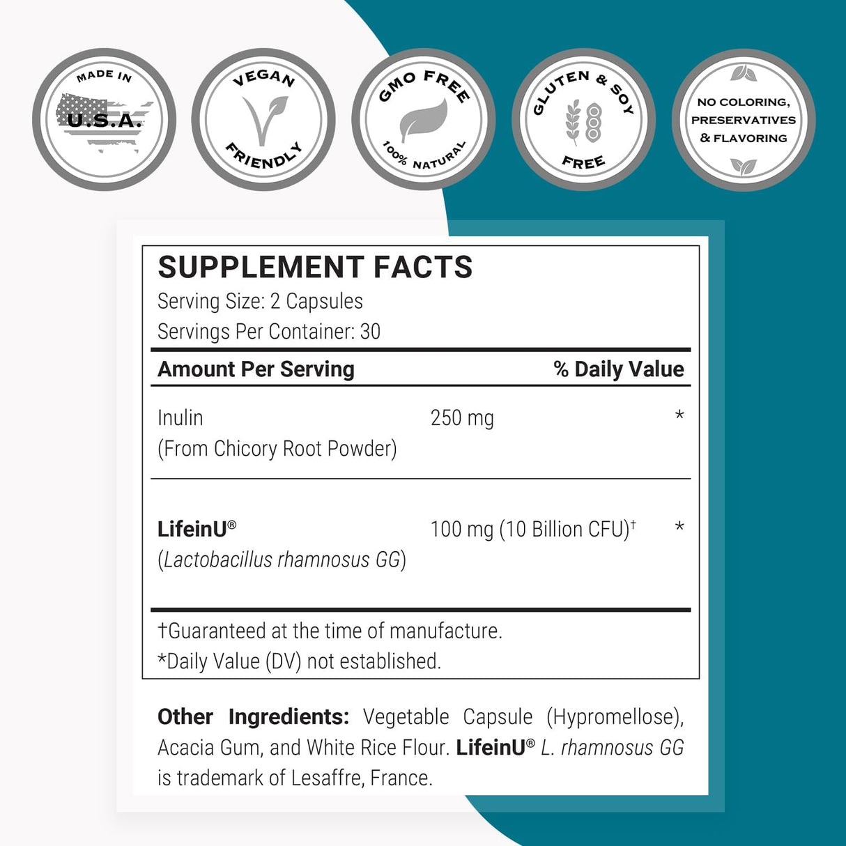 Supersmart Lactobacillus Rhamnosus GG 10B CFU Probiótico Inulina 60C