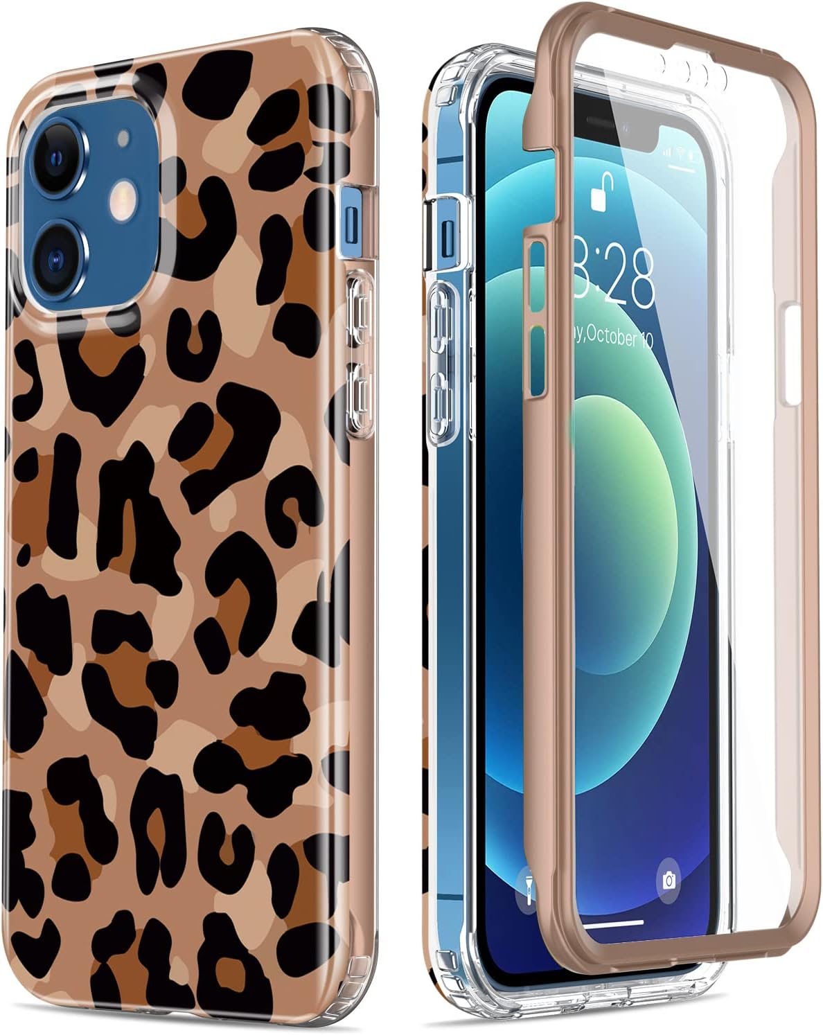 ESDOT Funda para iPhone 12, iPhone 12 Pro con protector de pantalla integrado, funda resistente con diseños de moda para mujeres y niñas, funda protectora para iPhone 12/12 Pro de 6.1 pulgadas, hermoso guepardo