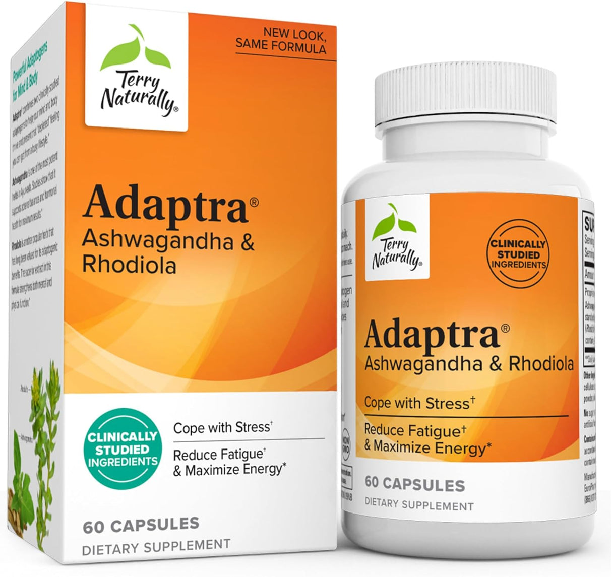 Suplemento Adaptra de Terry Naturall Ashwagandha y Rhodiola