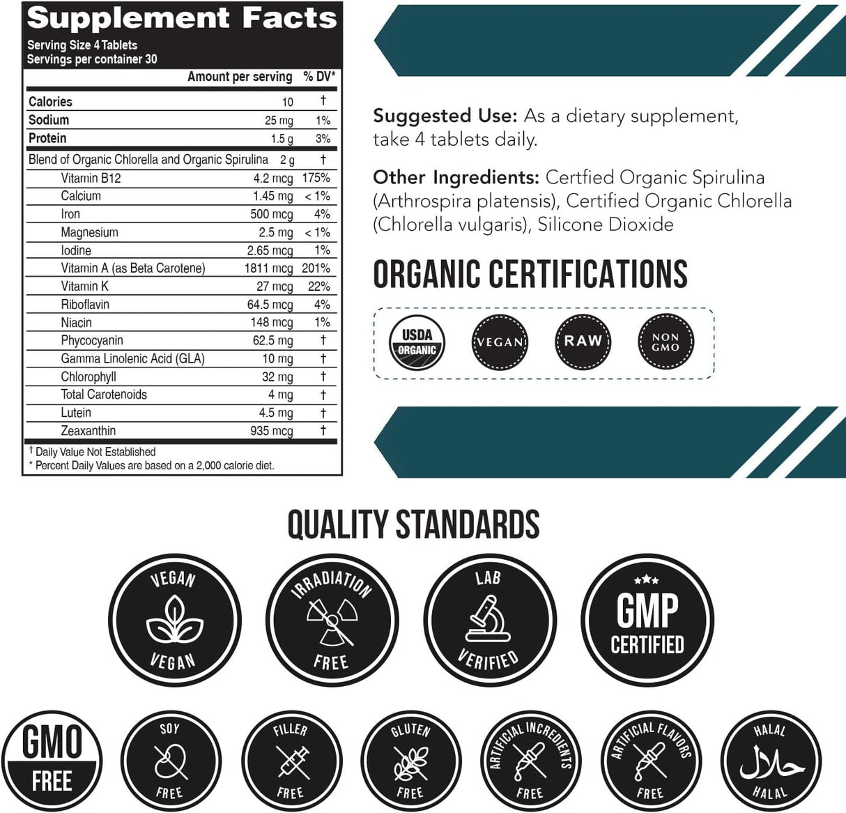 Tabletas de Espirulina y Clorella Orgánicas – Mezcla 50/50