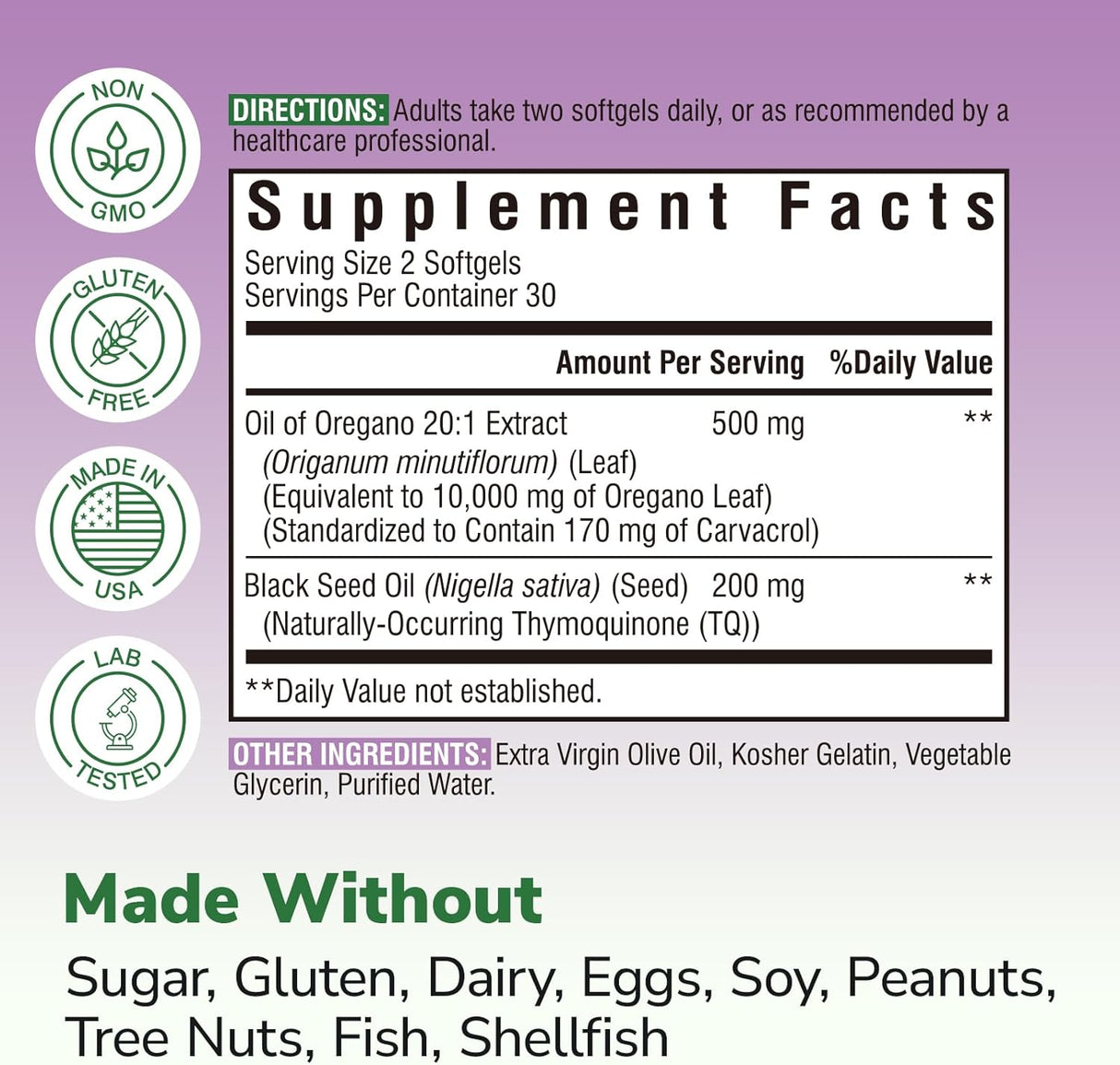 Aceite de Orégano 10000mg con Semilla Negra, 60 cápsulas