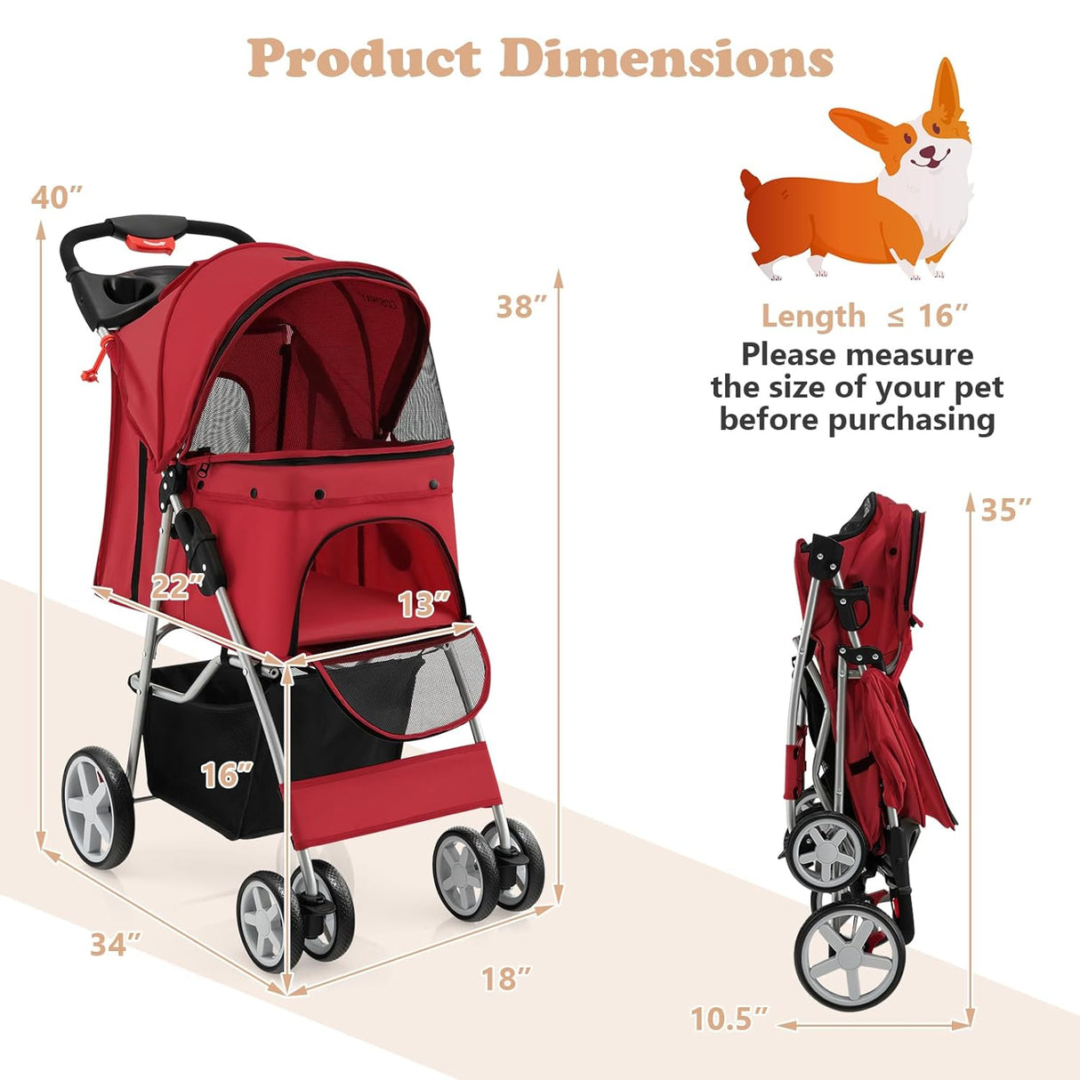 Carrito para Perros Giantex, Plegable, Ruedas Bloqueables, 4 en 1