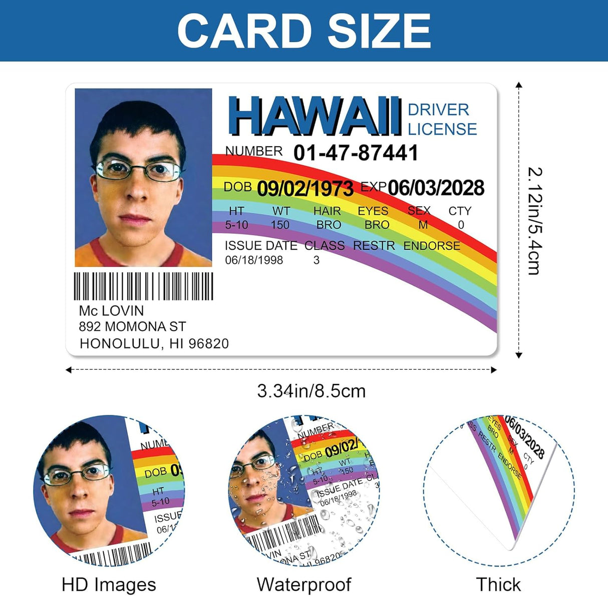 Tarjetas de Broma McLovin, Licencia Falsa, Superbad, Props Disfraz