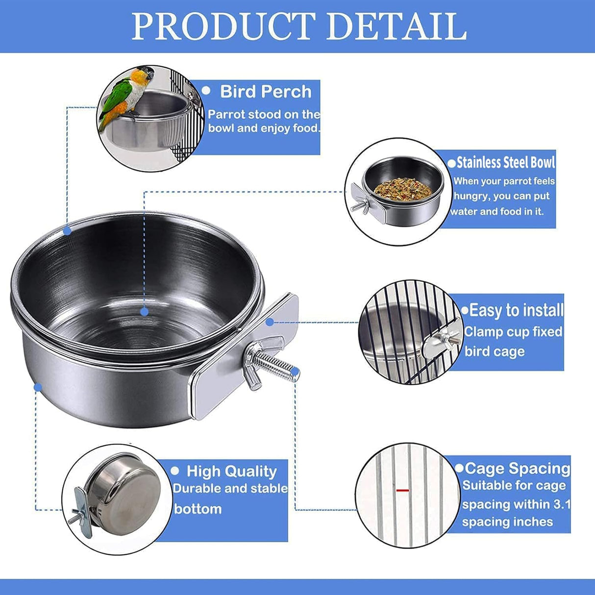 Plato de alimentación para pájaros tazas para loros