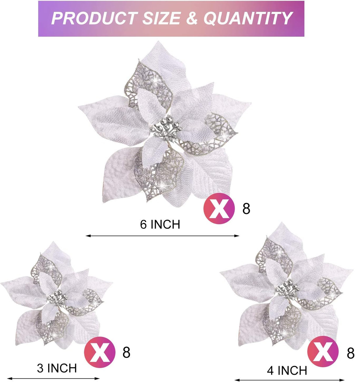 Flores Artificiales Poinsettia Glitter 36 Piezas WILLBOND