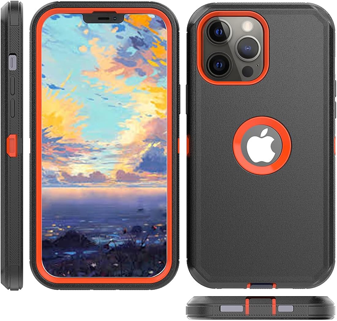 TASHHAR Funda para teléfono iPhone 13 Pro Max, resistente a prueba de golpes, funda protectora con clip para cinturón para Apple iPhone 13 Pro Max 5G 2021 (negro y naranja)